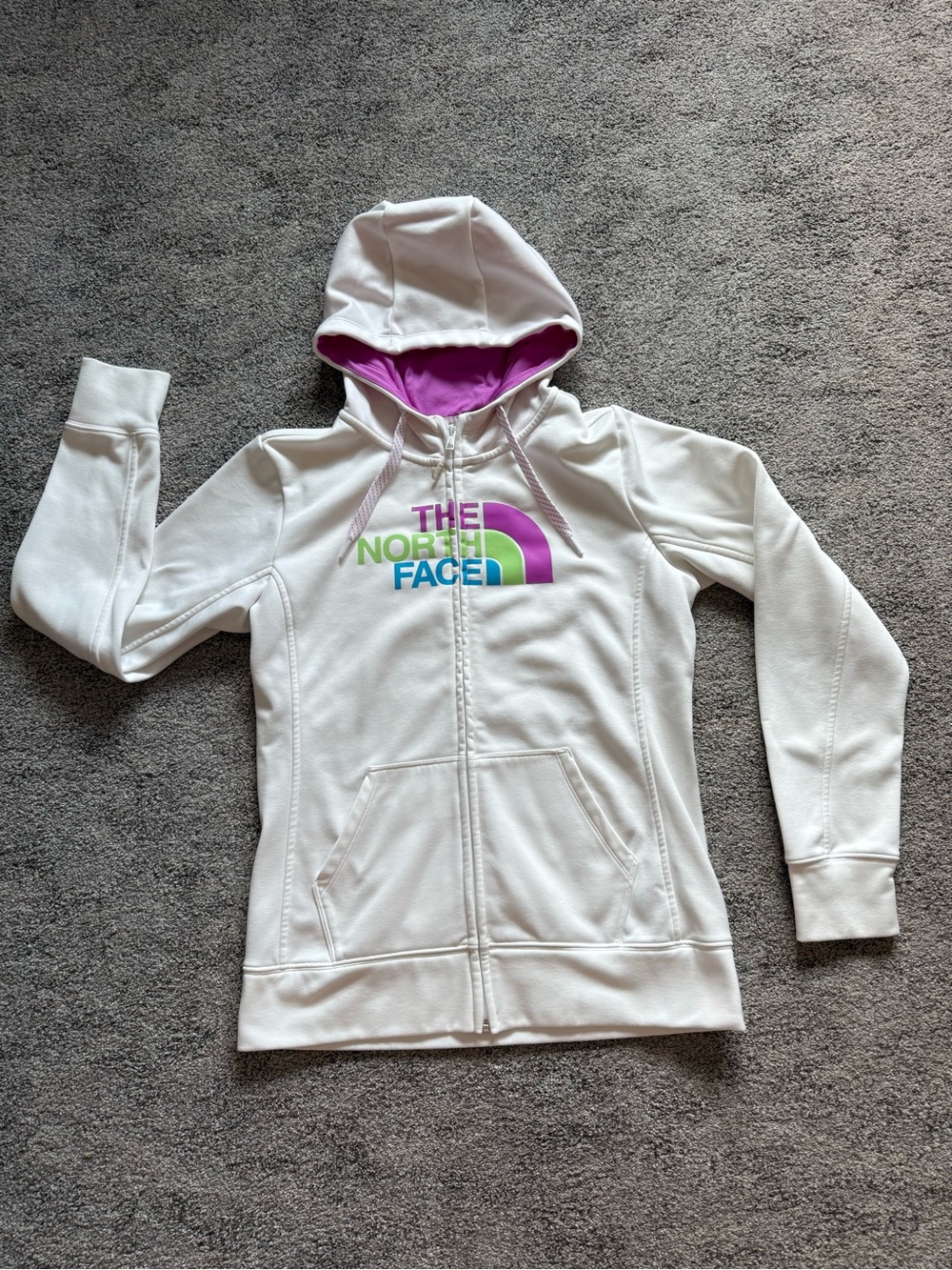 The North Face Women’s White Full Zip Hoodie Colorful Logo Size M